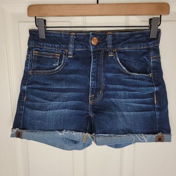 American Eagle AEO super stretch hi-rise shortie denim jean shorts 2 - Picture 2 of 6